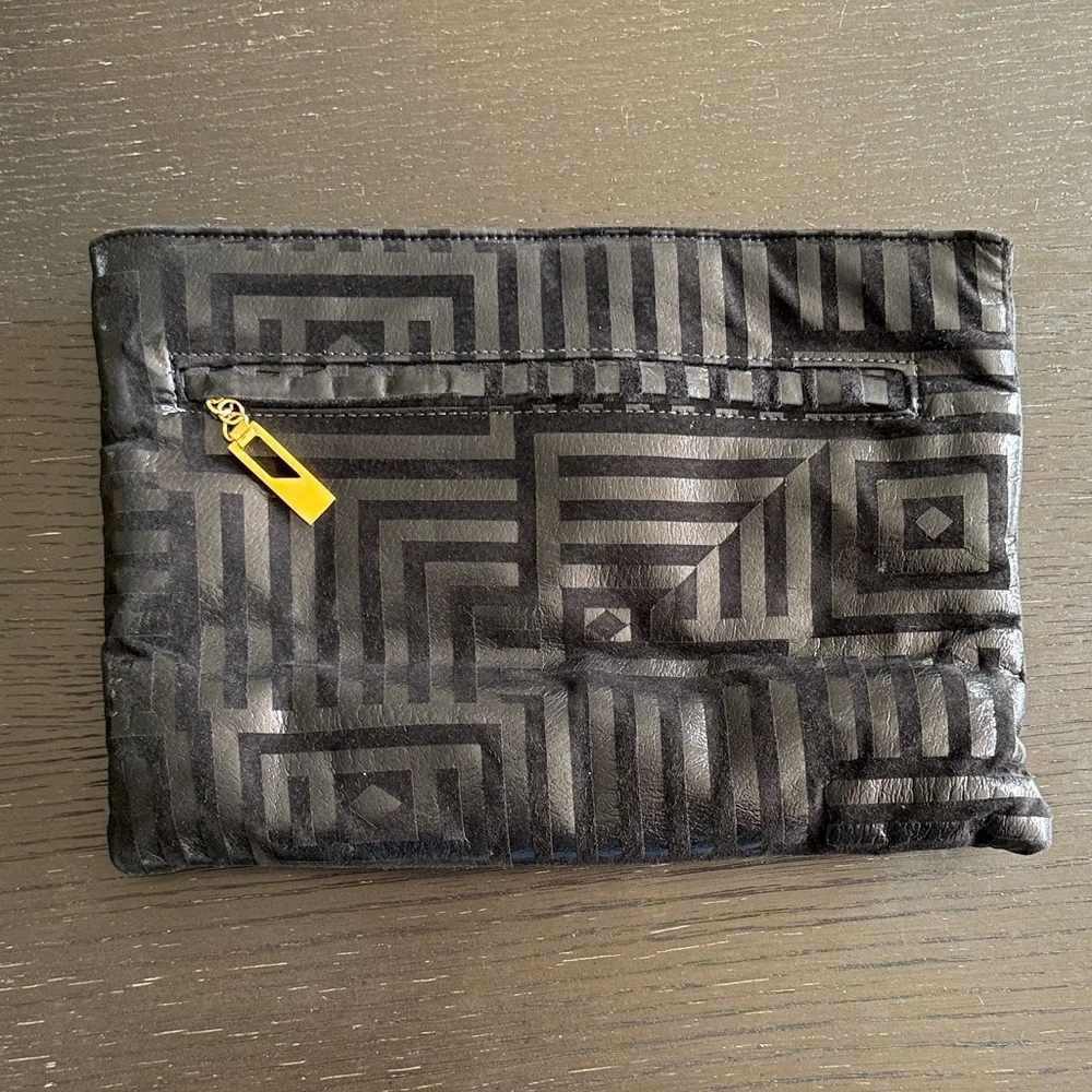 Bags by Pinky Black and Gold Geometric Cosmetic Case
